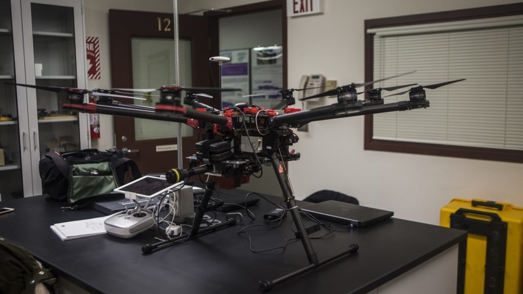 Drone sitting on a table in a lab 